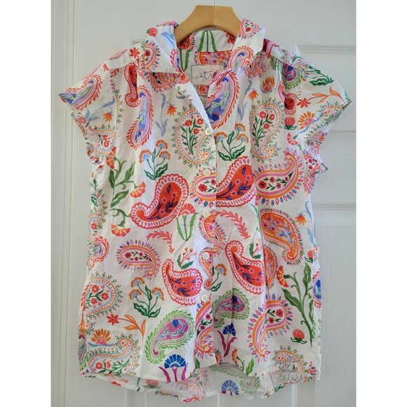 The Cats Pajama pink Red Paisley Print top size Medium Sleepwear lounge - Picture 1 of 6